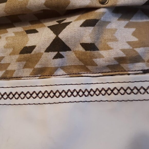 New Southwestern Geometric Vinyl Double handle Satchel Purse Ivory Mustard Brow - Picture 7 of 11